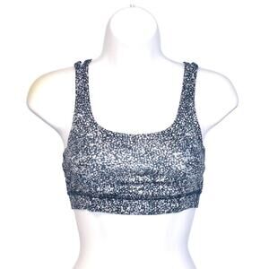 A4 LULULEMON ATHLETICA Med Support Abstract Blue Energy Bra Removable Cups Sz 4